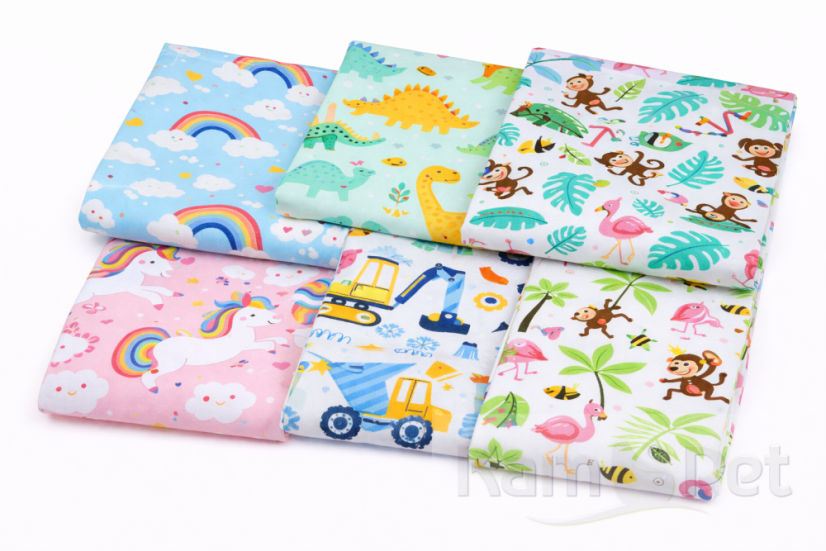 DĚTSKÉ MOTIVY - Vzorník Bavlna: Růžová látka medvídek/motýlek